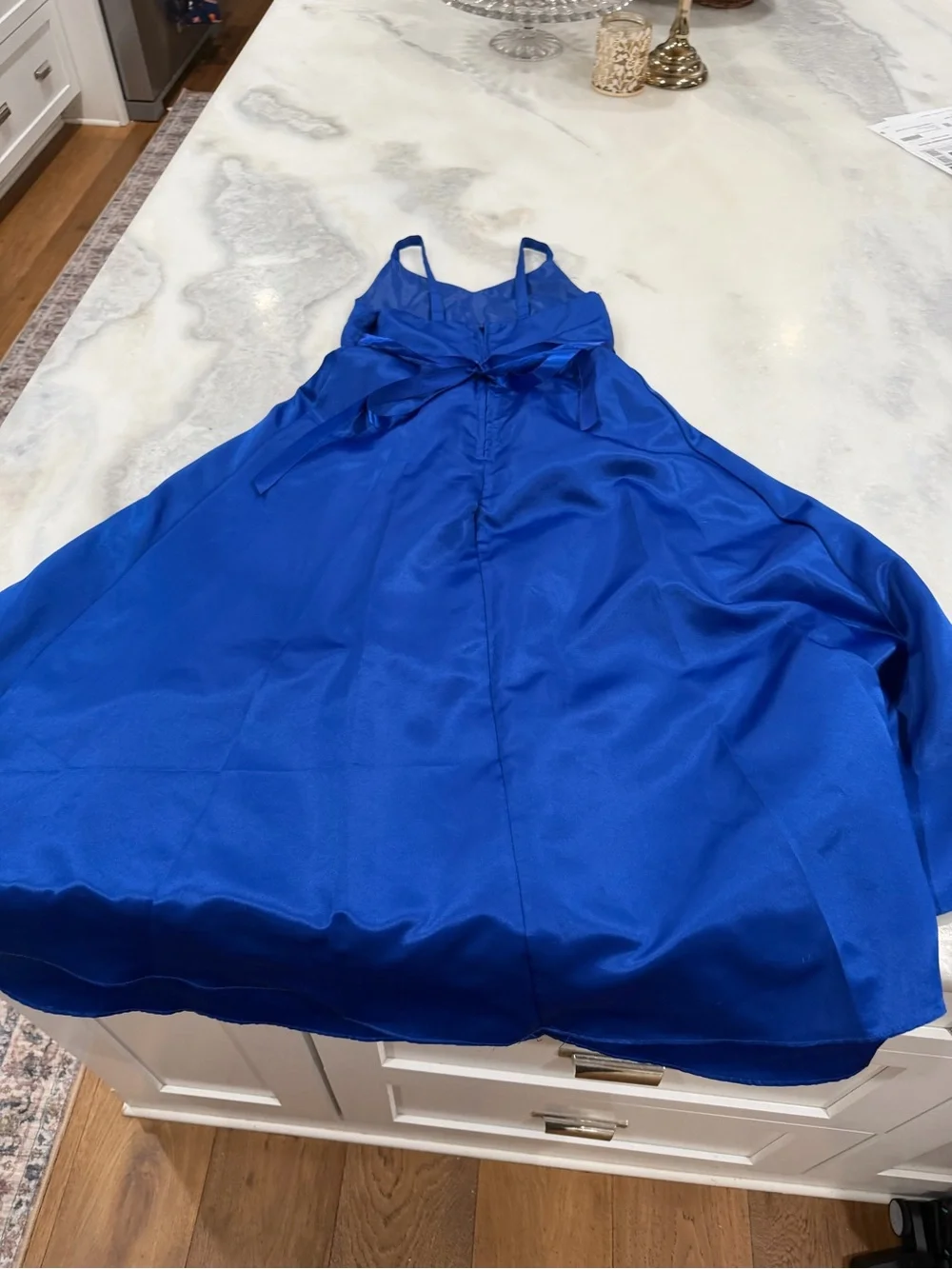 Girls Royal Blue Beaded Waist Evening Dress